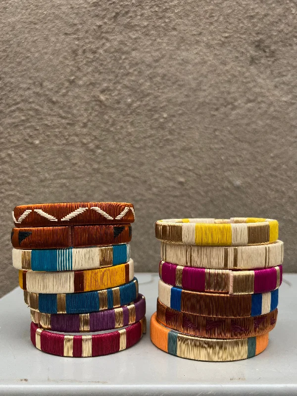 Bracelets with pearl beads for classic beauty -Medium Handwoven Raffia + Wire Bracelets (color options)