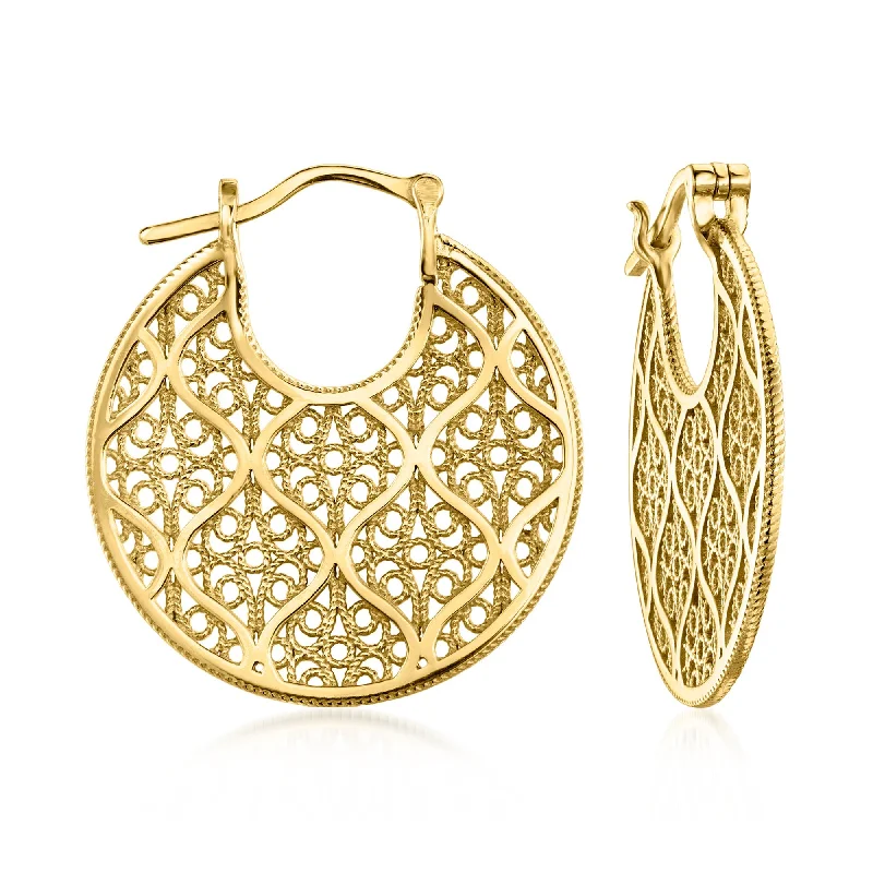 Drop Earrings with Infinity Symbols -Ross-Simons 18kt Gold Over Sterling Filigree Hoop Earrings