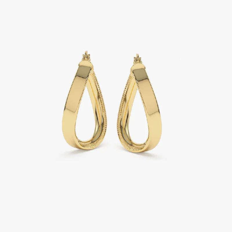 Oval Drop Earrings for Grace -14k Unique Style Latch Back Gold Hoop Earrings