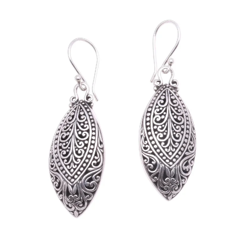 Hippie Drop Earrings with Beads -NOVICA Marquise Antiquity, Sterling silver dangle earrings - 2L*0.6W