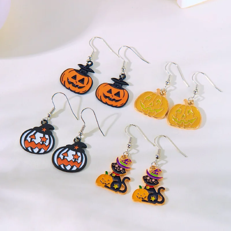 Ethnic Drop Earrings with Tribal Design -Wholesale Dark Style Halloween Pumpkin Skull Earrings