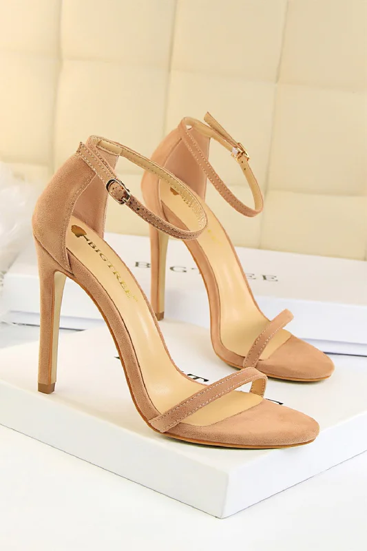 High-heeled sandals for women with open-toe design and fashionable embellishments-Apricot Strappy Stiletto Heels