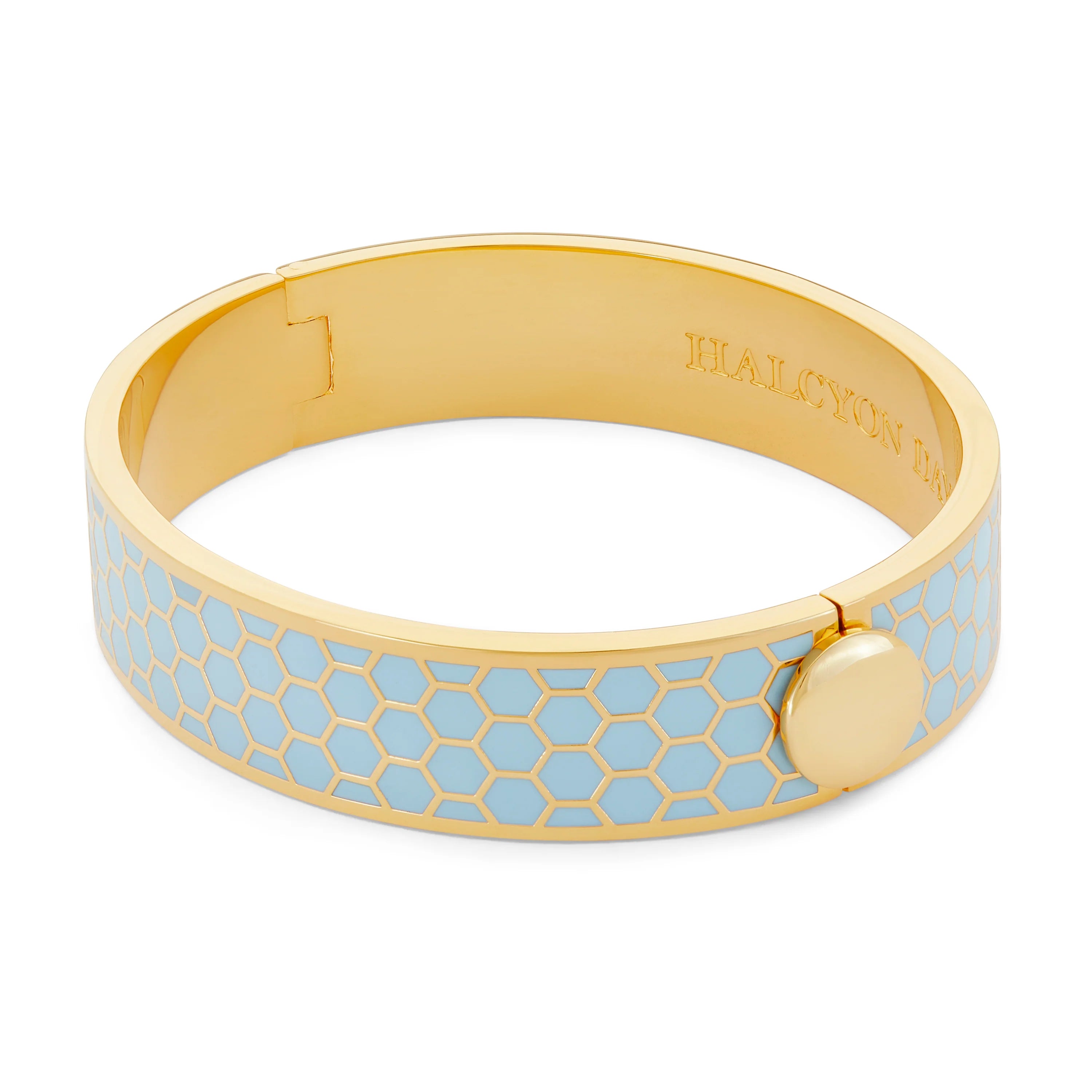 Bracelets with floral motifs for romantic touch -HALCYON DAYS 18K YELLOW GOLD PLATED 13MM HONEYCOMB FORGET-ME-NOT ENAMEL BANGLE BRACELET