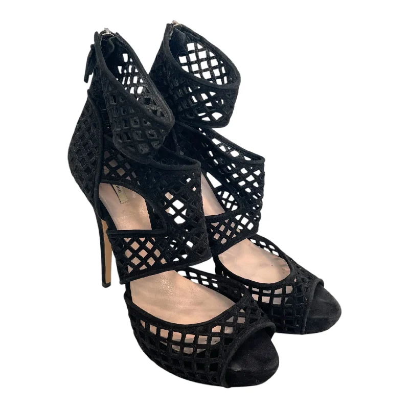 Comfortable sandals for men with velcro straps and soft material construction-MIU MIU/Heels/US 8/BLK/cut out caged heels