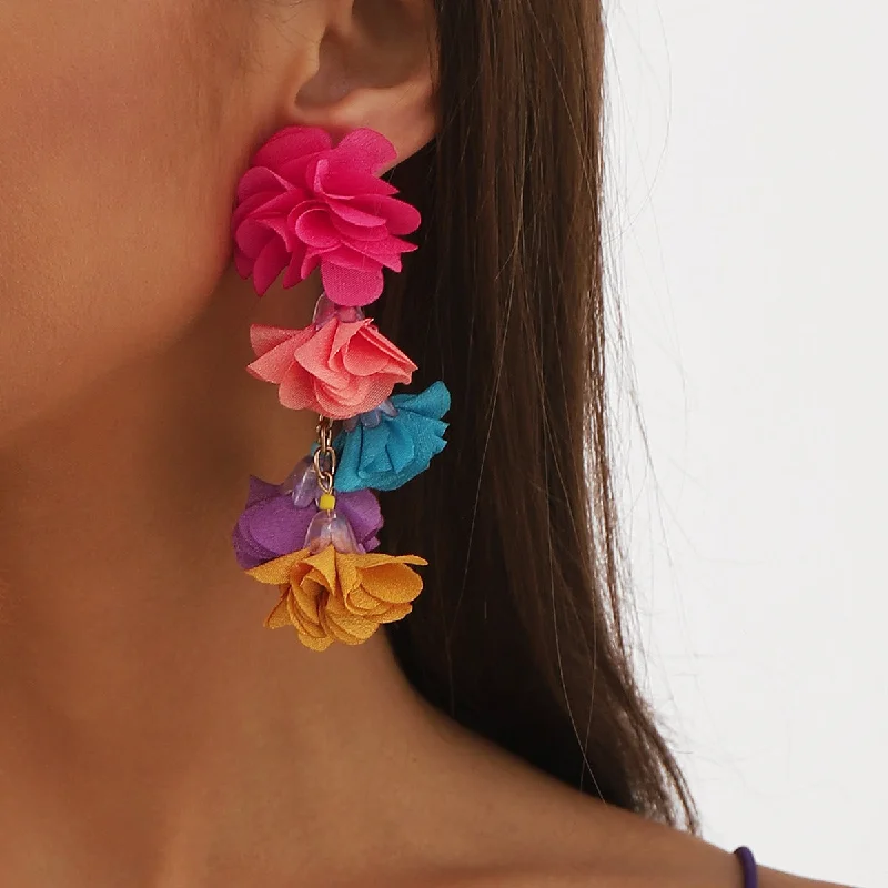 Animal Print Drop Earrings for Fun -Wholesale Exaggerated Bohemian Colorful Flower Tassel Earrings