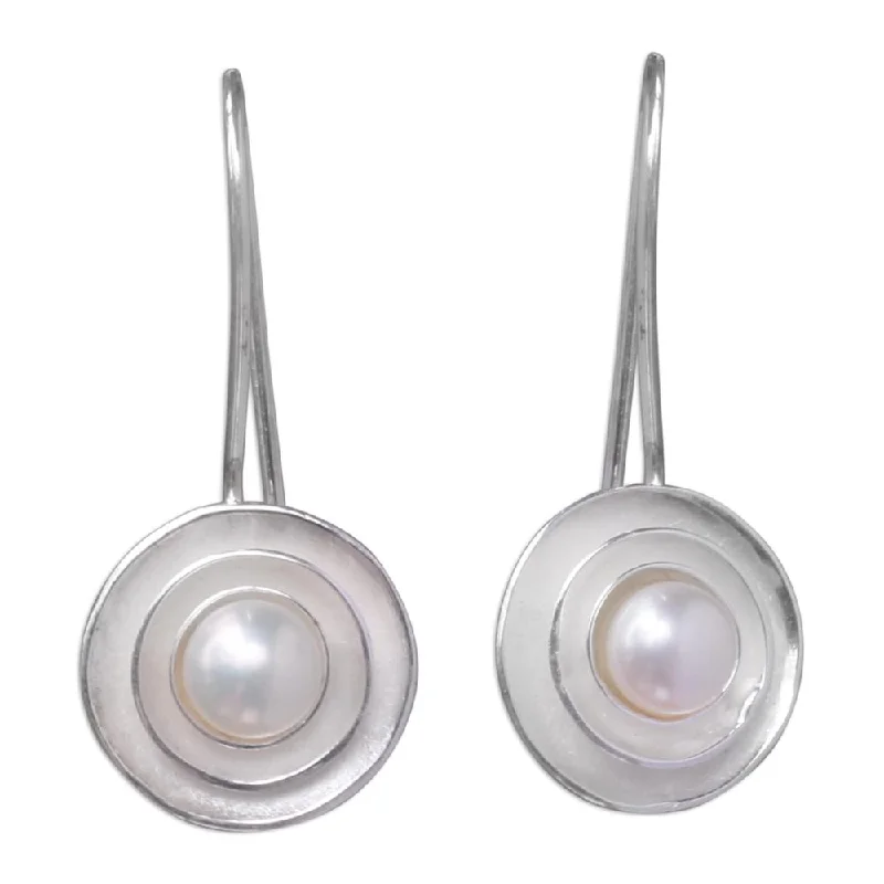 Nickel Free Drop Earrings for Safety -Handmade Sterling Silver 'Lunar Halo' Pearl Earrings (5 mm) (Indonesia) - 1.1*0.5