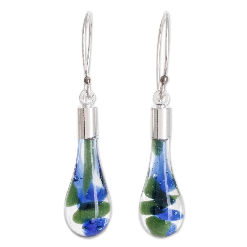 Contemporary Drop Earrings for Fashion -NOVICA Ocean Reflection, Art glass dangle earrings