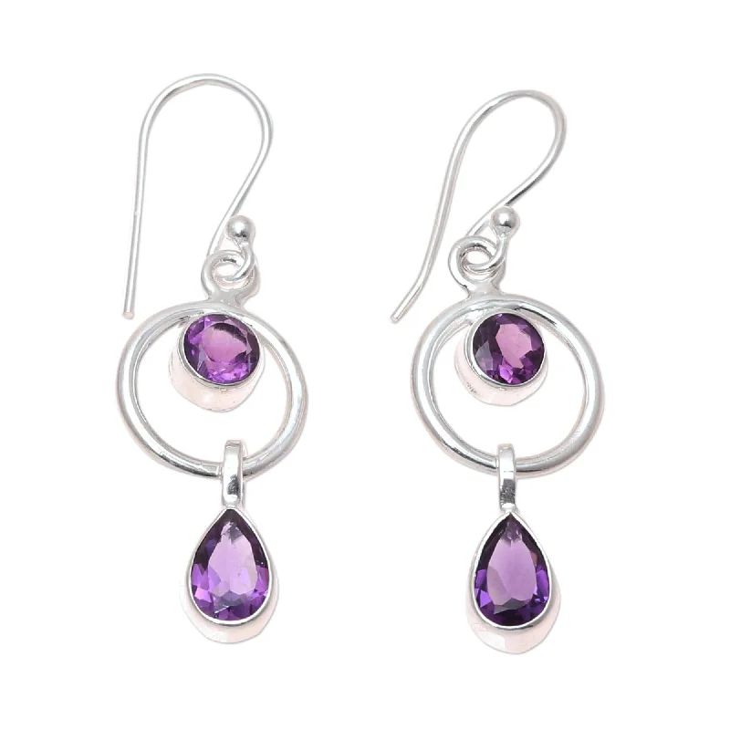 Star Shaped Drop Earrings for Charm -Sterling Silver 'Modern Lilac' Amethyst Earrings - Purple