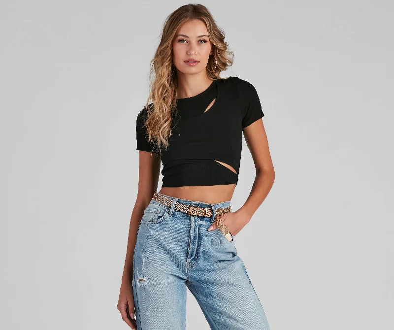 Comfortable cotton crop top for women with loose fit and relaxed look-Split Emotions Cutout Crop Top