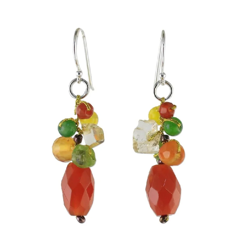 Vintage Drop Earrings with Patina -Handmade Carnelian Dangle Earrings, 'Wistful Memory' (Thailand)