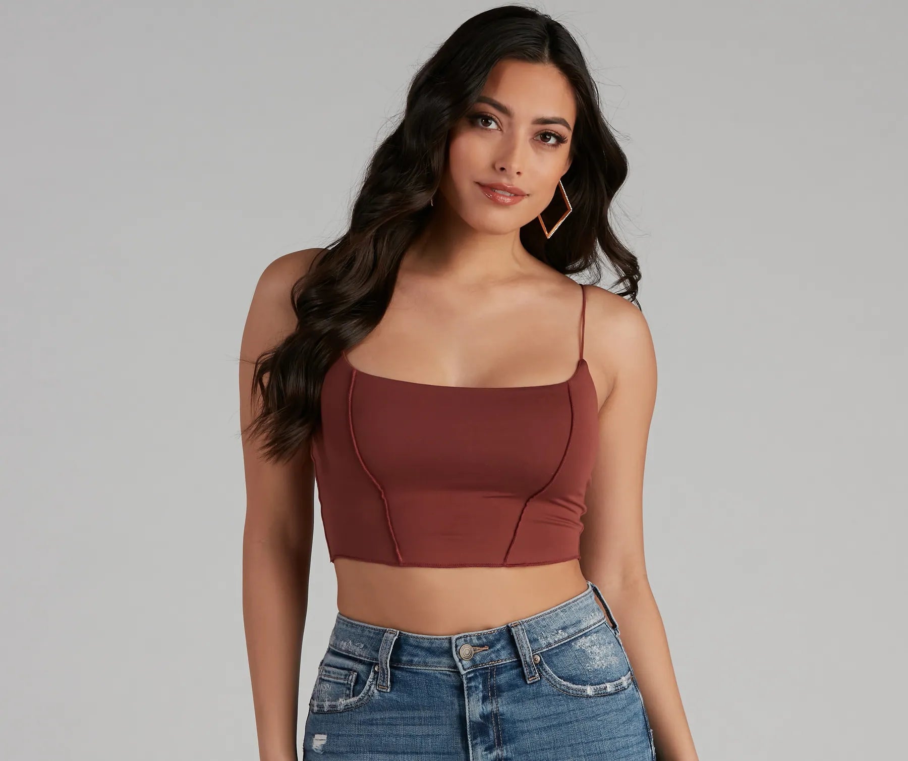 Long sleeve crop top for women with soft knit material and cozy feel-You're Not Basic Seam Crop Top