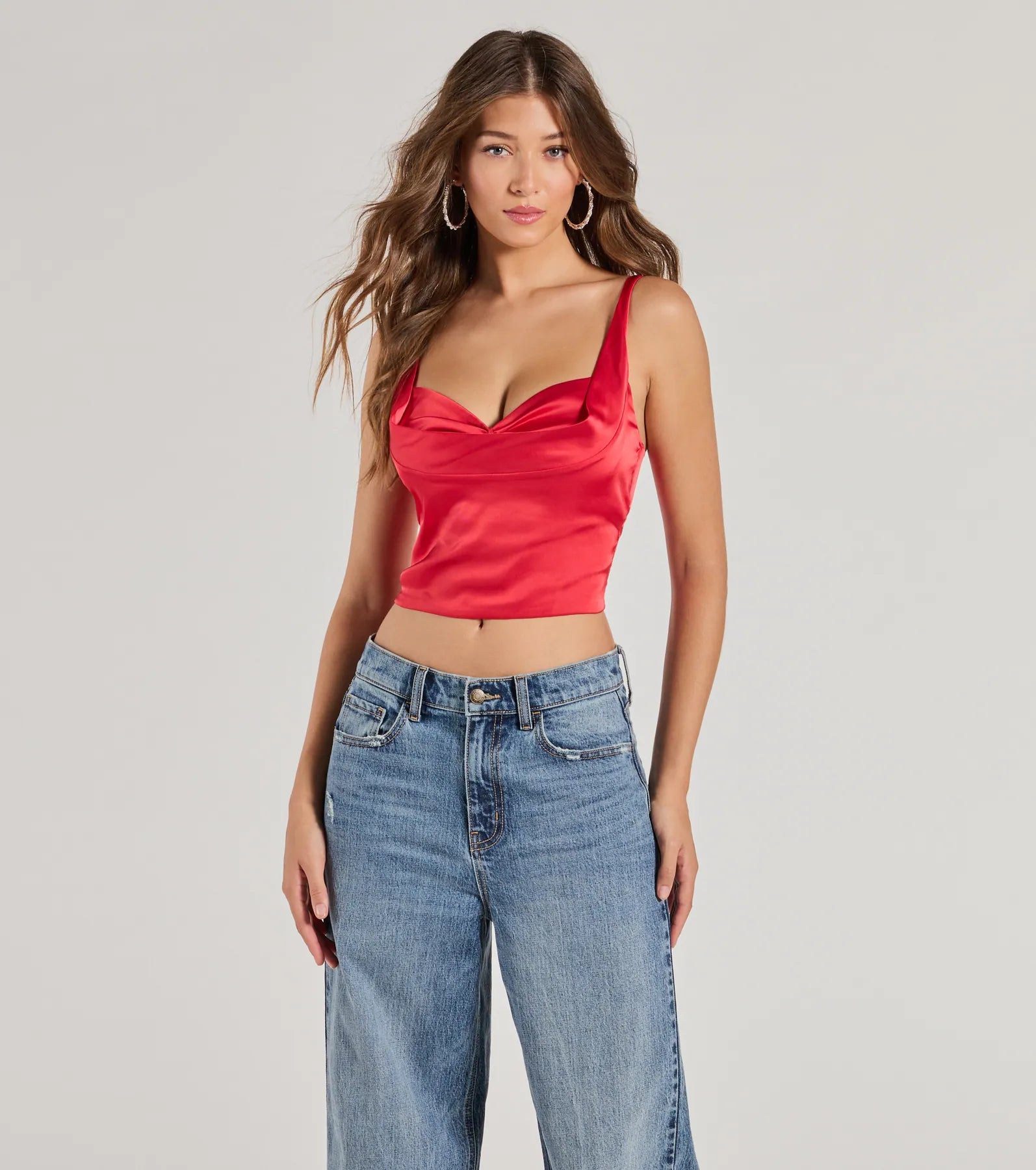 Tie-side crop top for women with adjustable tie details and relaxed fit-PLACEHOLDER - Glam Vibes Satin Sleeveless Crop Top