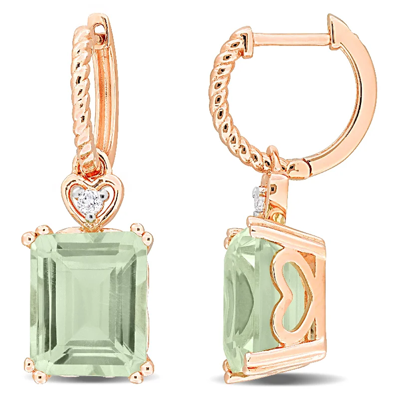 Lightweight Drop Earrings for All Day -Mimi & Max 6 3/8ct TGW Octagon-Cut Green Quartz White Topaz Heart Earrings in Rose Plated Sterling Silver