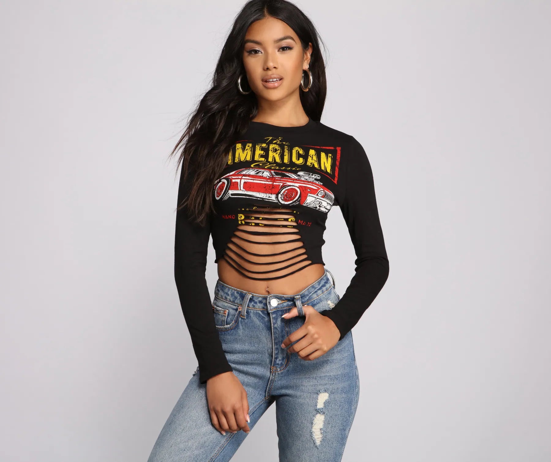 Oversized crop top for women with relaxed fit and laid-back vibe-American Classic Graphic Crop Top