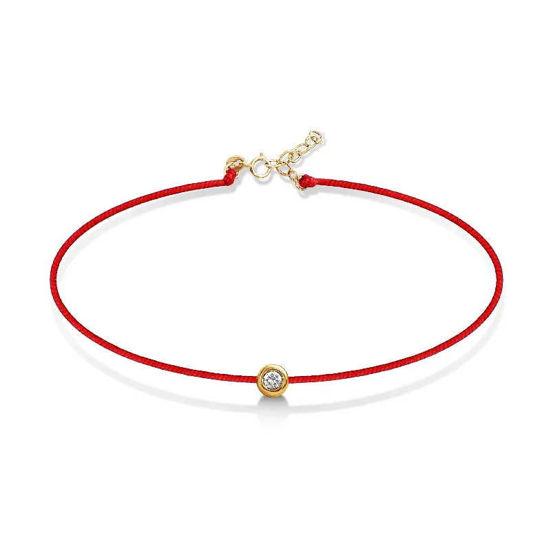 Bracelets with garnet stones for deep red -Red String of Fate Bezel Bracelet