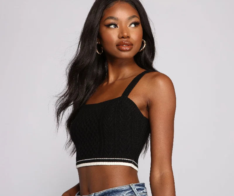 Satin cropped camisole for women with silky feel and elegant design-So Cozy Cable Knit Ribbed Crop Top