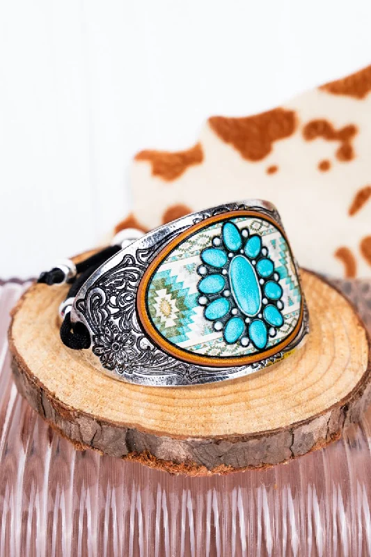 Bangles with aquamarine stones for sea hues -Starlight Concho Faux Leather and Silvertone Cuff Slider Bracelet