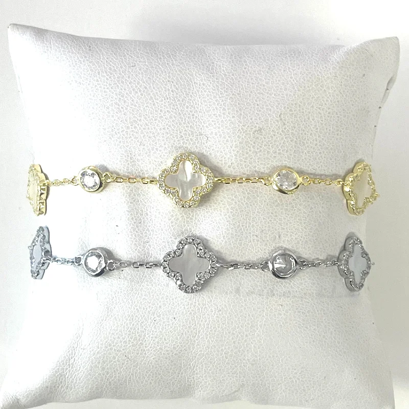 Bracelets with raw moonstone for mystic beauty -Mother Of Pearl Clover And CZ Bracelet