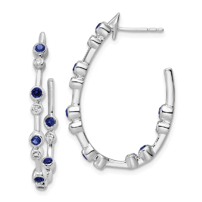 African Drop Earrings with Culture -14k White Gold 1/5 ct Lab Grown Diamond and Blue Sapphire Hoop Earrings VS Clarity, D-E Color