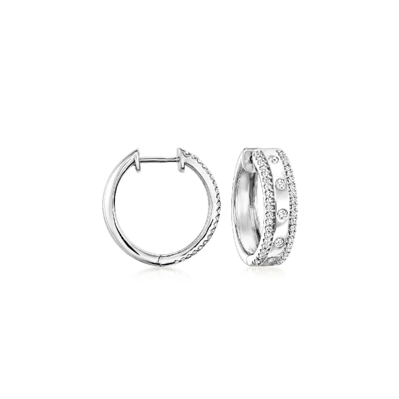 Silver Drop Earrings for Men -Ross-Simons Diamond-Edge Hoop Earrings in Sterling Silver