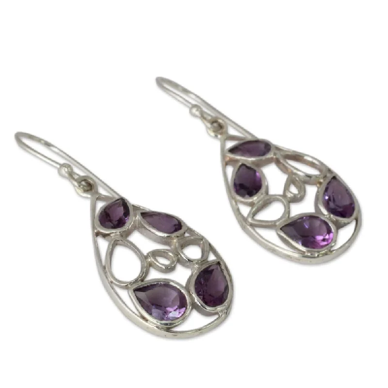 Heavy Duty Drop Earrings for Durability -Sterling Silver 'Lilac Tears' Amethyst Earrings (India)