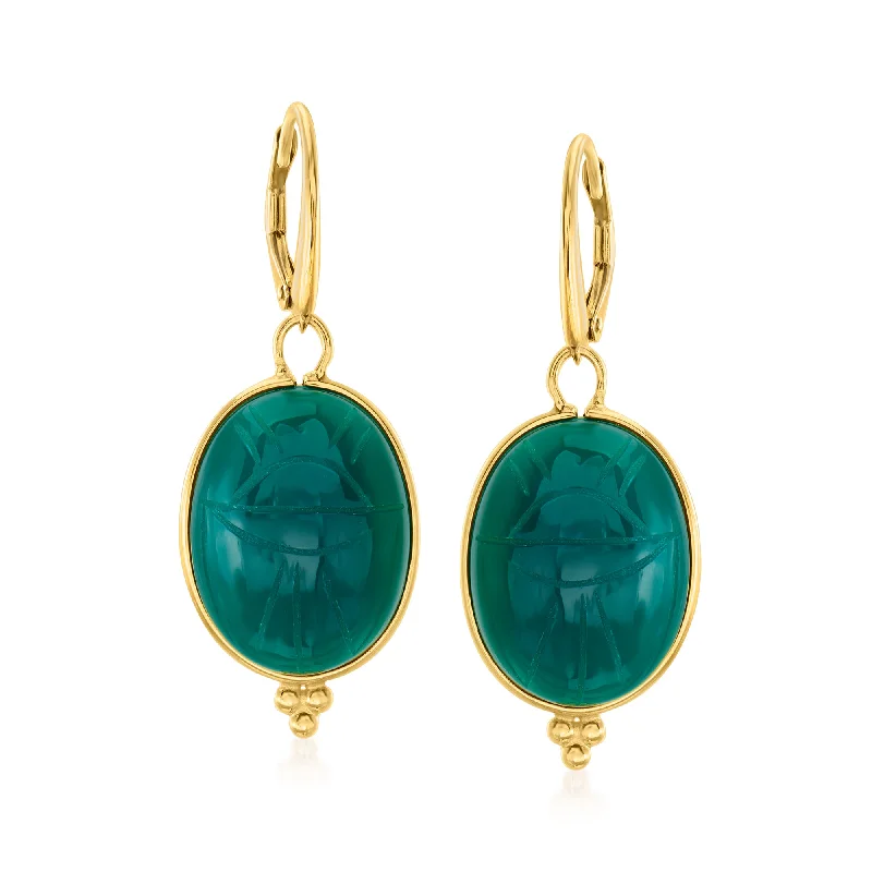 Hippie Drop Earrings with Beads -Ross-Simons Green Chalcedony Scarab Drop Earrings in 18kt Gold Over Sterling