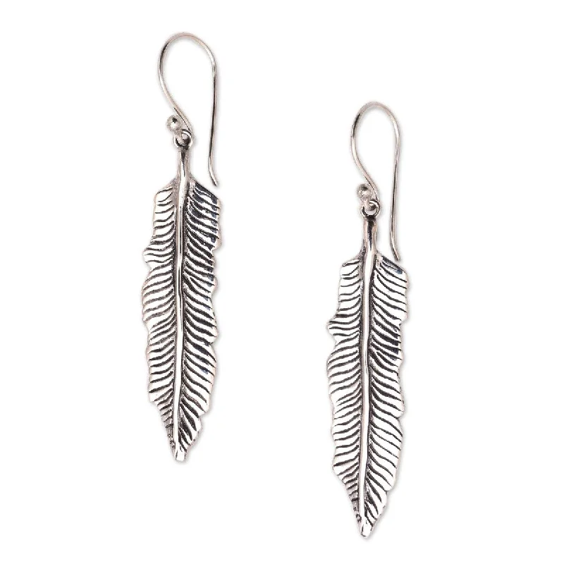 Drop Earrings with Crown Designs -NOVICA Fallen Feathers, Sterling silver dangle earrings - 2.4*0.4