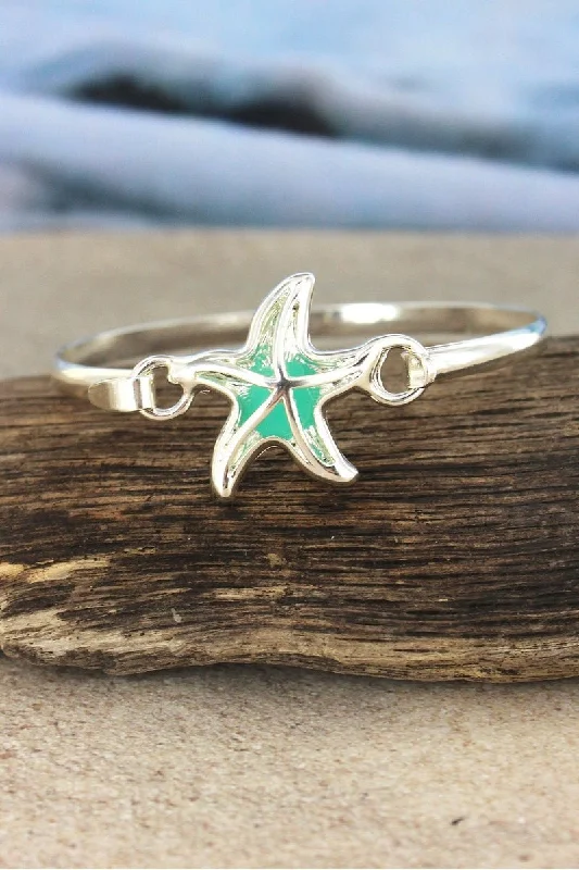 Leather bracelets with adjustable clasp for comfort -SALE! Cut-Out Silvertone and Sea Glass Starfish Bracelet