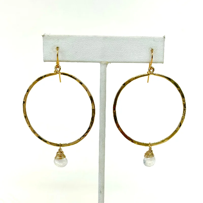 Drop Earrings for Christmas Party -Moonstone Circle Hoop Earrings