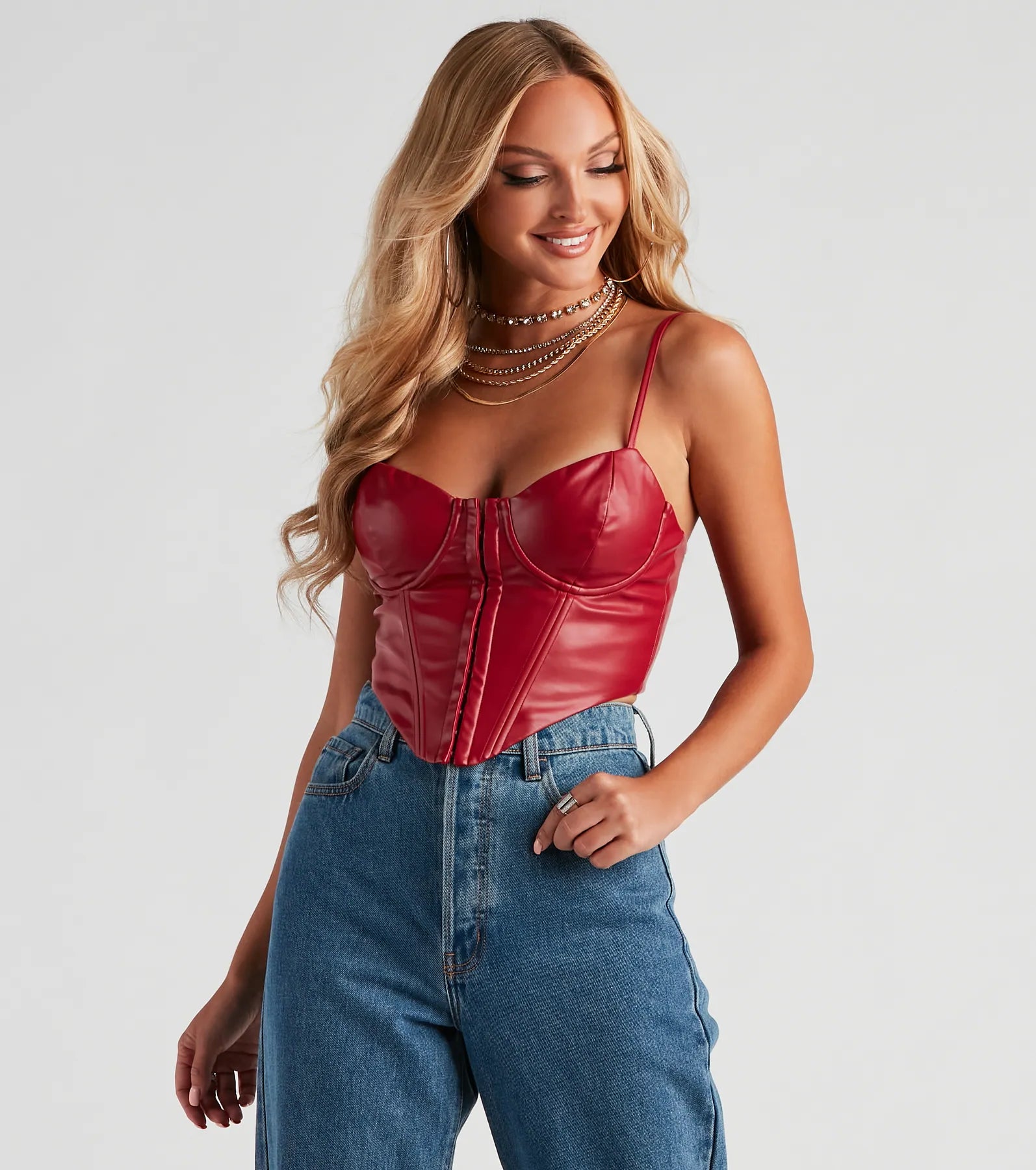 Cropped zip-up hoodie for women with casual look and easy wear-High Roads Faux Leather Corset Crop Top