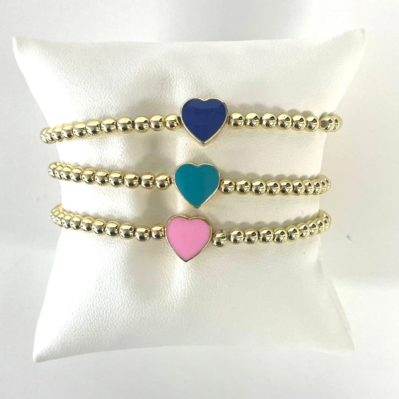 Bangles with rainbow moonstone for color play -Thick Enamel Heart Beaded Bracelets