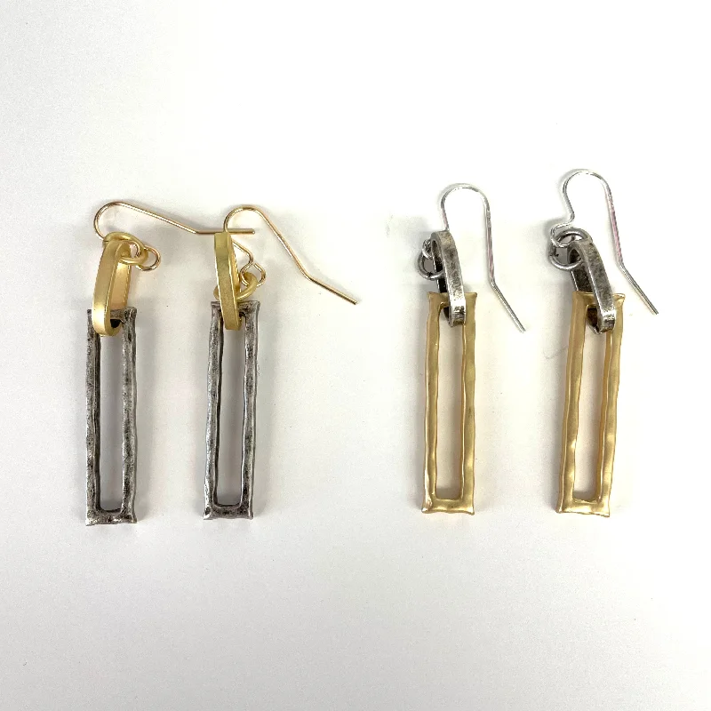 Crystal and Pearl Drop Earrings for Glamour -Hammered Rectangle Paperclip Drop Earrings