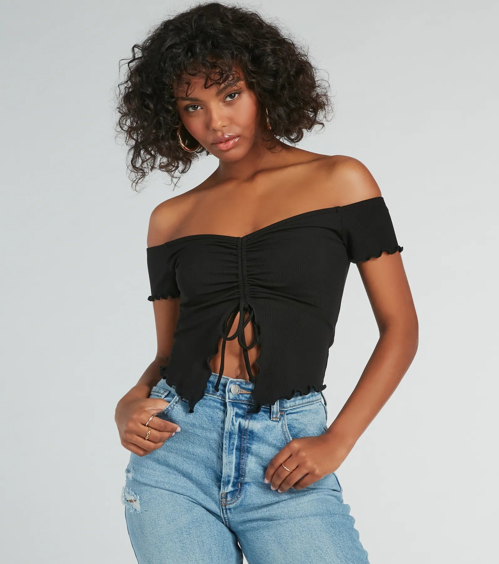 Cropped knit top for women with ribbed texture and casual elegance-Heat Wave Off-The-Shoulder Crop Top