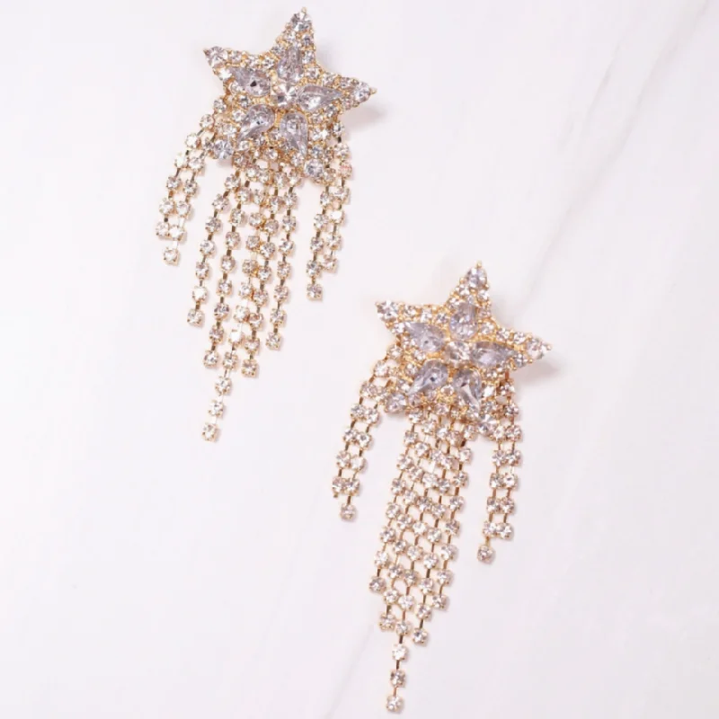 Drop Earrings with Embossed Patterns -Star Bright CZ Star Fringe Earrings