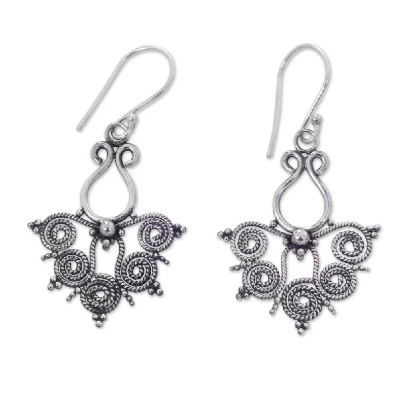 Rhinestone Drop Earrings for Sparkle -Handmade Butterfly Lace Sterling Silver Earrings (Indonesia)