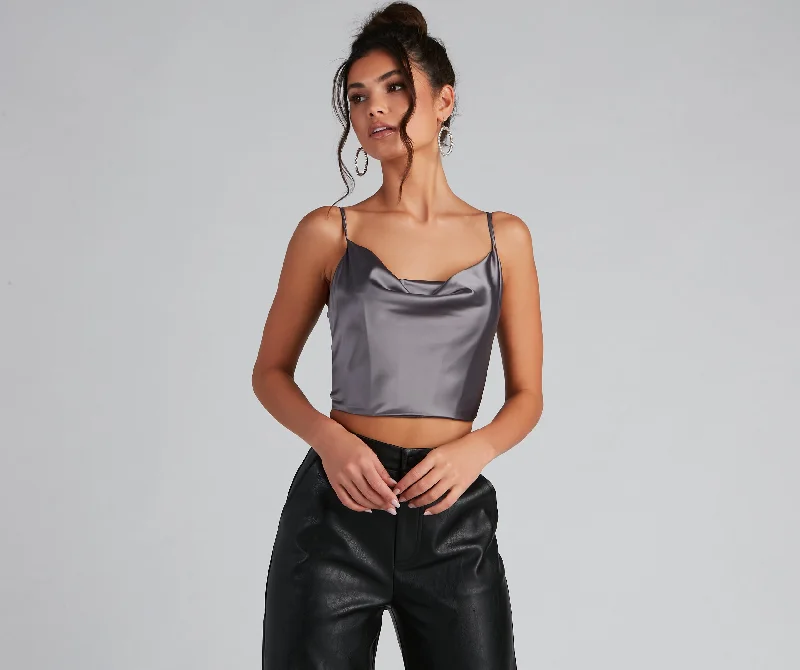 Cropped t-shirt for women with simple cut and laid-back style-Sleek And Fab Satin Crop Top