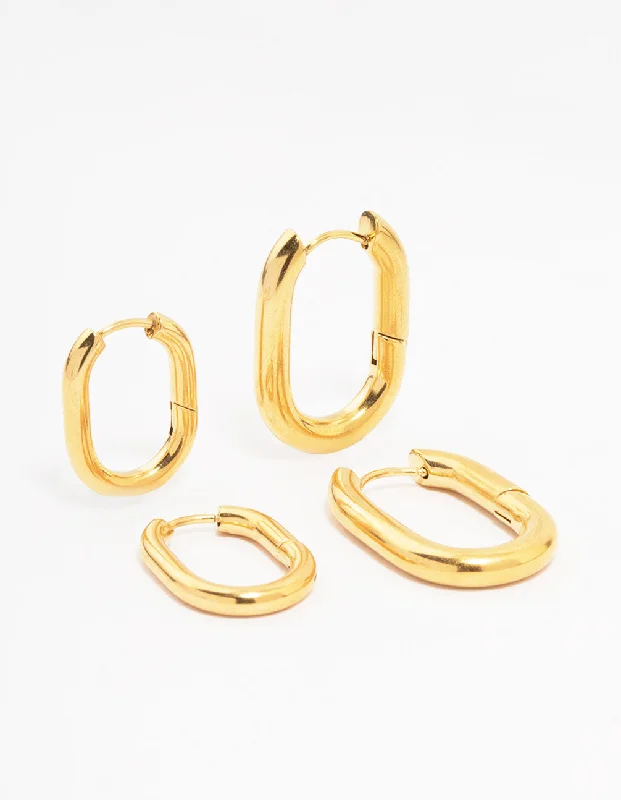 Small Drop Earrings for Delicate -Lovisa - Gold Plated Stainless Steel Square Oval Hoop Earrings 2-Pack