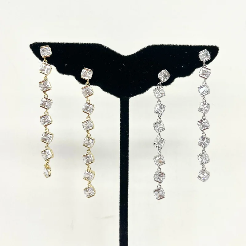 Drop Earrings with Matte Finish -Falling CZ Princess Cut Earrings