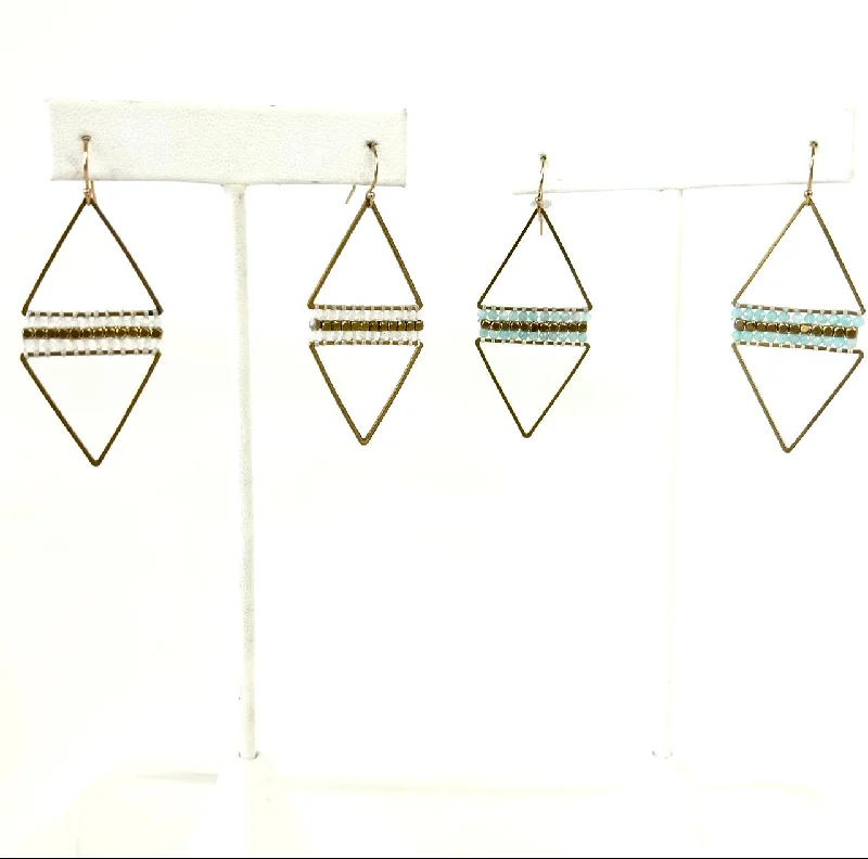 Punk Drop Earrings with Spikes -Double Triangle With Semi Precious Stone Earrings