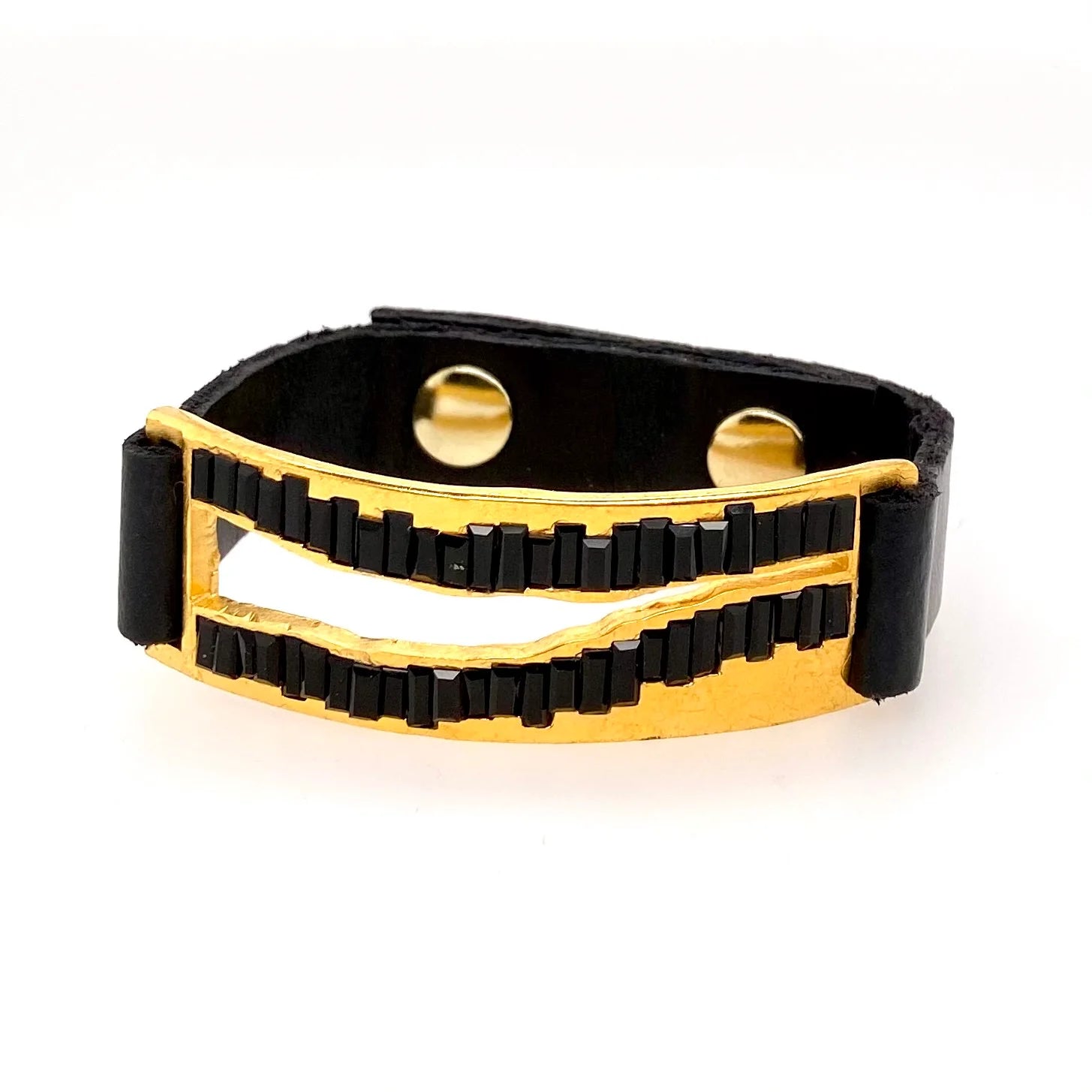 Bracelets with wave engravings for ocean vibes -Raw Edge Gold & Black Baguette Bracelet