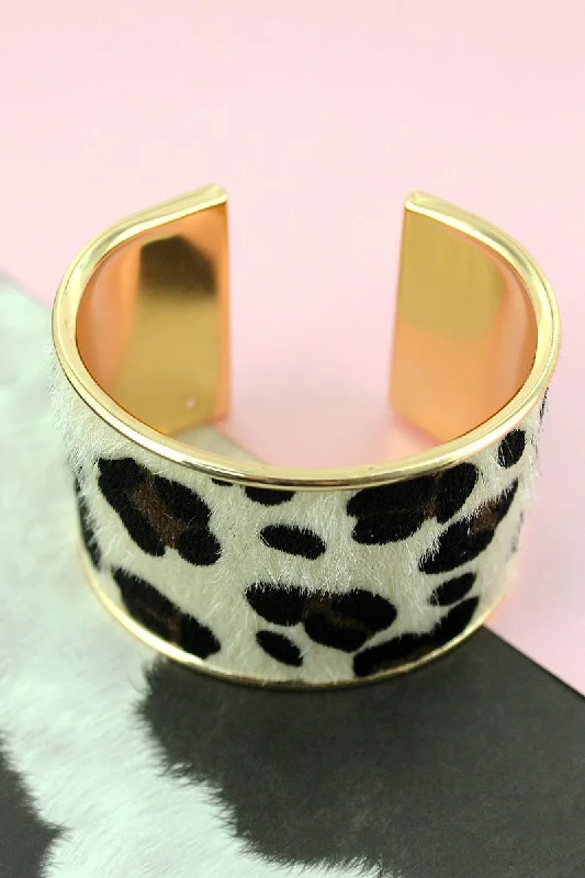 Bangles with rose-cut gems for vintage -SALE! Light Brown Leopard and Goldtone Cuff Bracelet