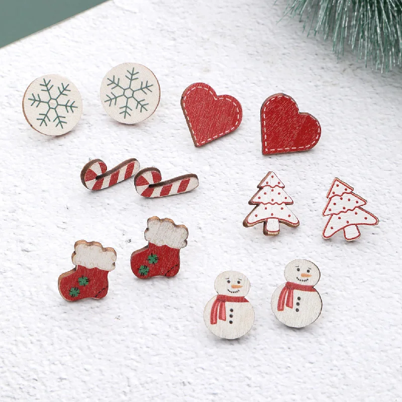 Ethnic Drop Earrings with Tribal Design -Wholesale Christmas Snowman Christmas Tree Socks Snowflakes Cute Wooden Earrings