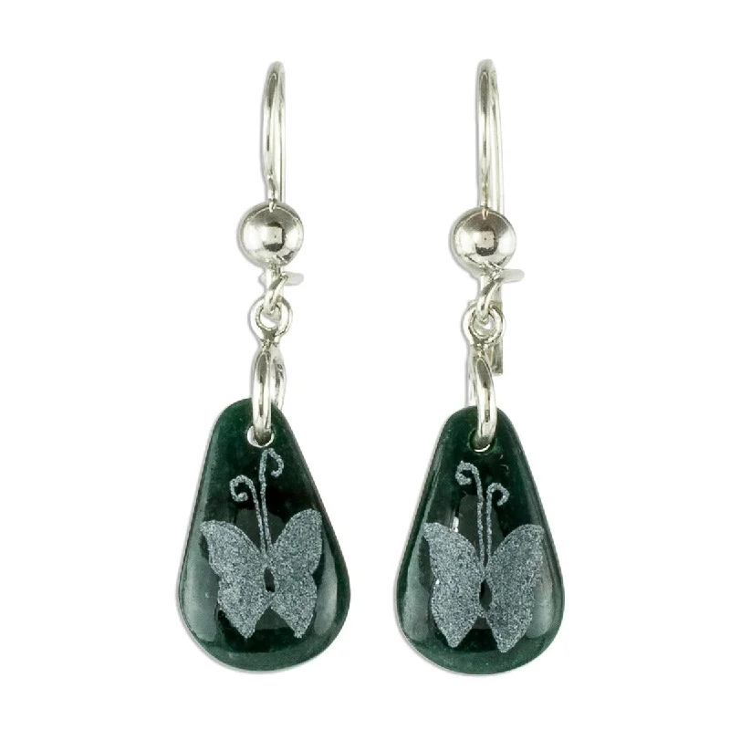 Drop Earrings for Bridesmaids Look -NOVICA Living Nature - Butterfly, Jade dangle earrings - 1.7*0.5