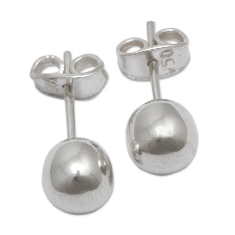 Drop Earrings with Knot Designs -Handmade Silver 'Polished Sphere' Earrings (Peru)