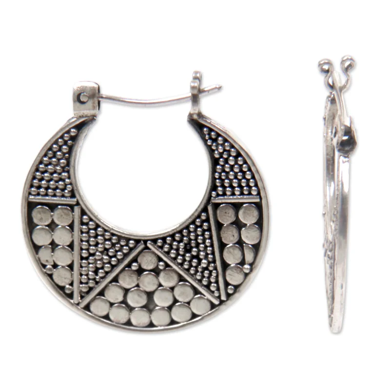 African Drop Earrings with Culture -Sterling Silver 'Balinese Crescent Moon' Earrings