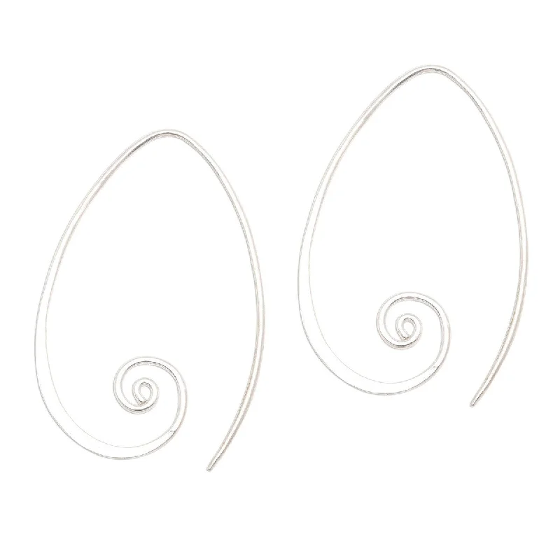 Waterproof Drop Earrings for Outdoor -NOVICA Spiral Curls, Sterling silver half-hoop earrings