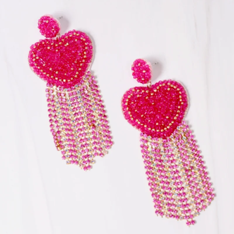 Drop Earrings with Debossed Designs -Hearts Afire Fringe Stud Dangle Earrings