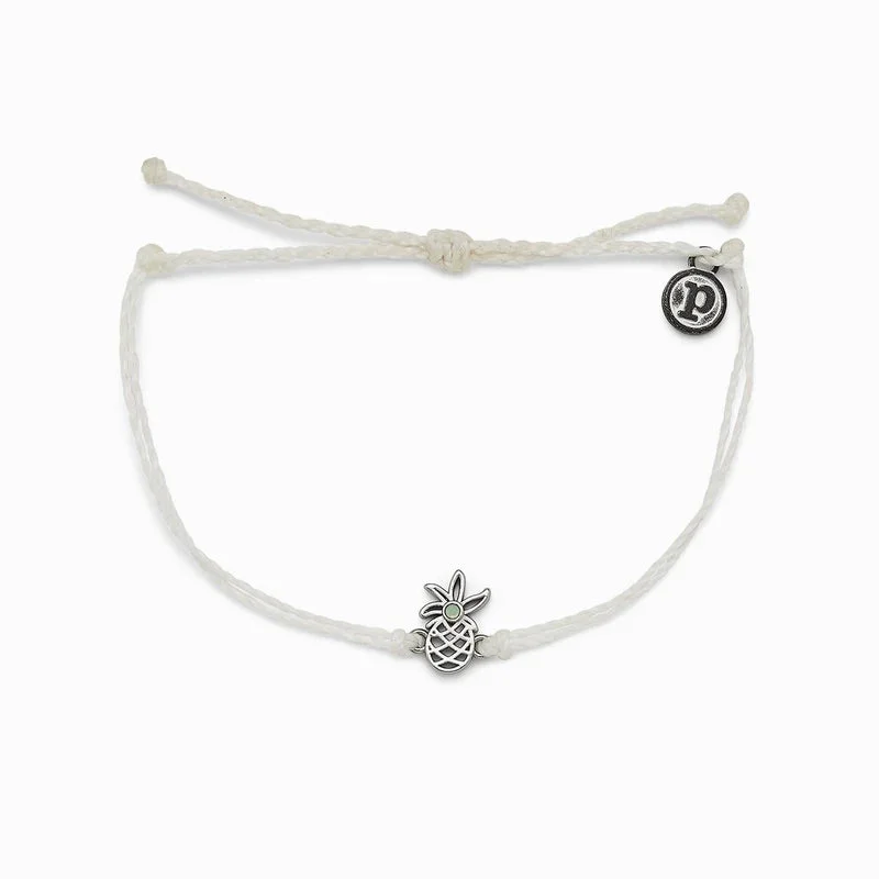 Bracelets with crescent moon for lunar appeal -PuraVida, Open Pineapple Silver Bracelet, White