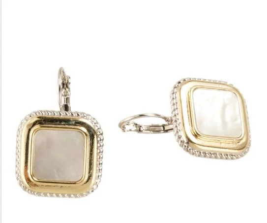 Drop Earrings for Engagement Party -Square Genuine Mother Of Pearl Earrings