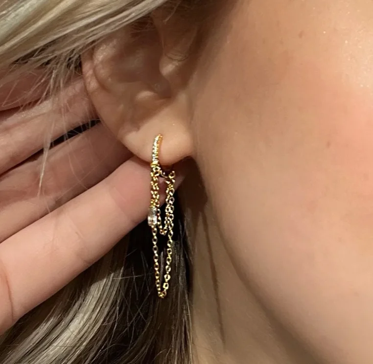 Round Drop Earrings for Classic -Markley Double Chain Huggies